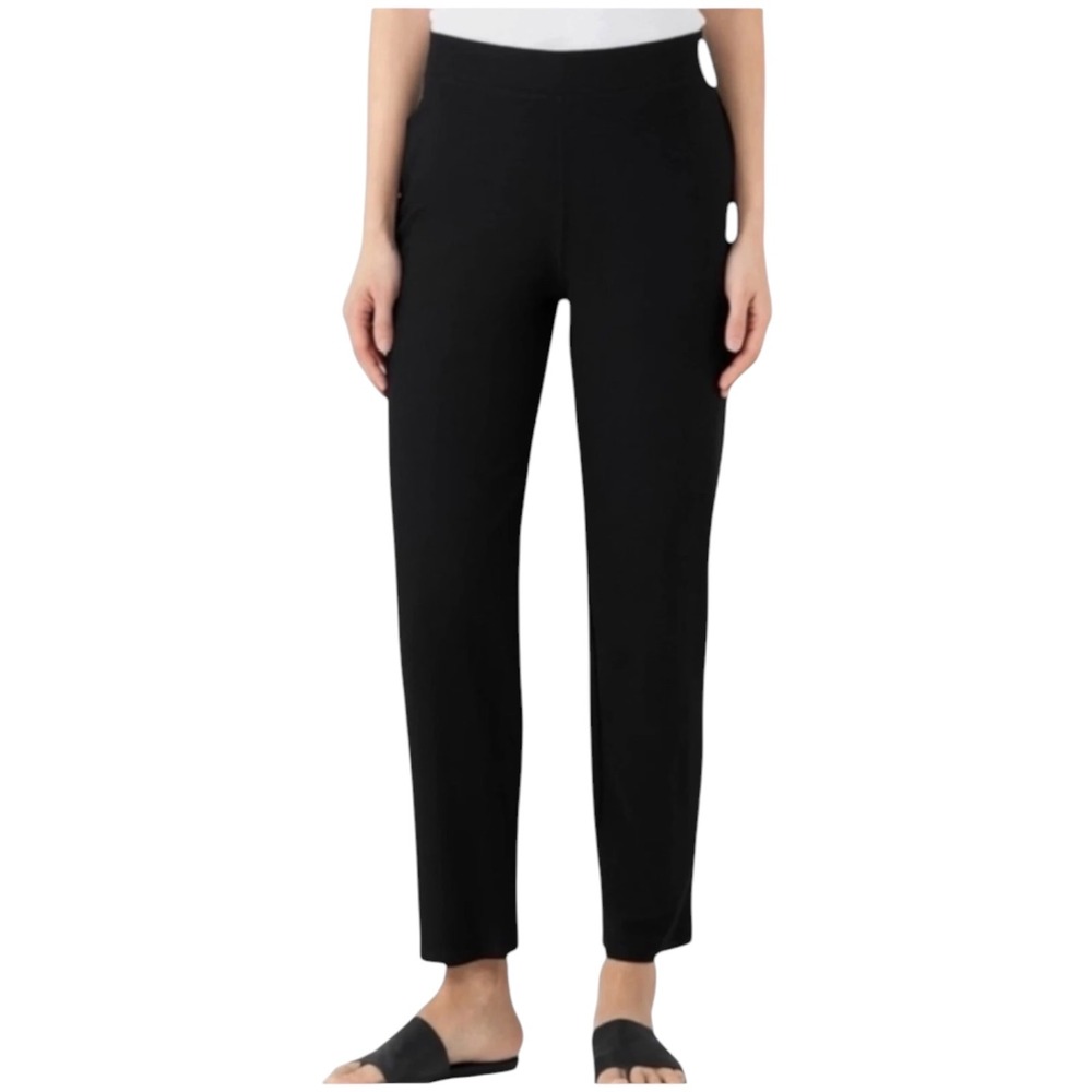 Eileen Fisher Black Slim Ankle Pants Women's Size L Stretch Pull-On Ponte - Picture 2 of 12